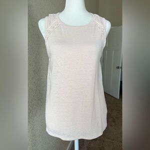 GAP Linen Blend Crochet Lace Tank Top, New Sheer Pink, Size XS